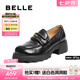 百麗（Belle）質(zhì)感復(fù)古樂福鞋女2025秋新厚底增高金豆jk樂福鞋B2790CA5 黑色 36 (230mm)