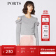 PORTS寶姿 新品女裝優(yōu)雅露肩荷葉邊毛針織衫SA9K435GZF015 探燈銀 S
