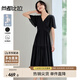 尚都比拉[100%桑蠶絲]女裝真絲連衣裙夏季輕薄裙子V領(lǐng)氣質(zhì)小黑裙 黑色 L