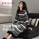 古今（GUJIN）睡衣女睡裙秋冬半邊絨保暖珊瑚絨中長(cháng)款條紋大碼睡袍連衣裙家居服
