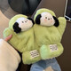 榮西圖（RONGXITU）可愛(ài)毛絨手套女冬季小狗保暖加絨加厚全包連指學(xué)生騎行防寒手 加大加厚版型(綠色)