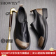 SHOWTLY奢侈高檔品牌休閑皮鞋男英倫風(fēng)軟底真皮三接頭復古商務(wù)正裝鞋子男 黑色 【禮盒裝】 42 【禮盒裝】