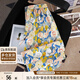 她池松緊腰休閑褲2025夏裝新款女裝度假風(fēng)印花寬松款闊腿褲