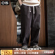 馬登工裝 美式燈芯絨繡線(xiàn)補(bǔ)丁休閑褲男秋季vintage純棉寬松直筒長(zhǎng)褲 深灰色 （寬松偏大） L