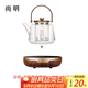 尚明 耐熱玻璃家用蒸煮一體茶壺養(yǎng)生帶電陶爐煮茶白茶提梁壺燒水茶壺 金胡電陶爐+蒸煮兩用壺 800ml