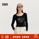 森馬長(cháng)袖T恤女短款蝴蝶結字母春秋溫柔蕾絲緊身上衣107624101001