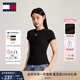 TOMMY JEANS【張元英同款】25夏季女螺紋修身重磅短袖/美式系結(jié)短T 【螺紋款】】黑色BDS S
