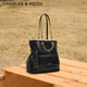CHARLES&KEITH25冬新品抽繩油蠟皮菱格鏈條包雙肩包CK2-30782756 Black黑色 L