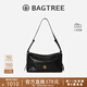 BAGTREE明星同款 包包樹(shù)奶盒包植鞣皮輕奢品牌新款單肩斜挎枕頭hobo女包 檀黑色-中號 高級小眾生日禮物女