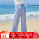 LAGOGO高腰薄款長(cháng)褲直筒褲子女拉谷谷百搭顯瘦時(shí)尚氣質(zhì)休閑褲子 淺藍色（N8） S 155/36