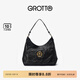 GROTTO個(gè)樂經(jīng)典黑石hobo包大小號(hào)植鞣綿羊皮腋下單肩斜挎軟包禮物 經(jīng)典黑 金標(biāo)L