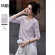 尚都比拉【拼接假兩件】簡(jiǎn)約通勤圓領(lǐng)假門(mén)襟長(cháng)袖水波紋肌理彈力T恤 香芋紫 S 90-100斤建議選擇