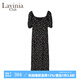 Lavinia Club拉維妮婭春夏新款法式碎花連衣裙女黑色氣質(zhì)一字肩泡泡袖茶歇長(zhǎng)裙 黑白花 S /160/84A