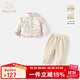 班喜迪女童套裝冬裝寶寶加絨周歲新年衣服冬季中國風(fēng)兒童唐裝過(guò)年拜年服 米色 100