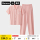 蕉內棉棉500E睡衣女士5A抑菌棉莫翻領(lǐng)短袖長(cháng)褲夏季短褲家居服情侶套裝 【女士長(cháng)褲】氮粉 M