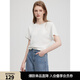 ELLE法式寬松純色白短袖女圓領(lǐng)設計感2025夏新款通勤套頭T恤上衣 米白 M