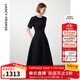 朗姿【Basic衣櫥】小香風(fēng)法式赫本風(fēng)波點(diǎn)裙子女夏新款連衣裙 黑色 M