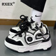 RXEX男鞋春秋季2025新款百搭厚底老爹鞋男女情侶內增高休閑運動(dòng)鞋子男 白黑 39 (245mm)