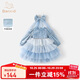 班喜迪女童連衣裙秋冬裝新款兒童網(wǎng)紗裙周歲女寶寶禮服冬季加絨小童裙子 藍(lán)色 120