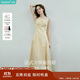 茵曼（INMAN）法式收腰顯瘦方領(lǐng)吊帶連衣裙女裝2025夏季新品長裙子 淺黃色 M