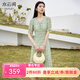 水云間綠色v領(lǐng)碎花連衣裙女2025夏季新款多巴胺度假風(fēng)中長款雪紡連衣裙 豆沙綠花 L