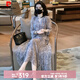 皮爾卡丹高級感氣質(zhì)印花連衣裙女2025夏季新款時(shí)尚法式遮肚顯瘦長(cháng)款雪紡裙 紫灰色 M 【建議110-120斤】