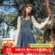 卓雅周末（JORYA weekend）24春季新款甜美蝴蝶結方領(lǐng)泡泡袖拼接牛仔連衣裙EJWEAQ11 牛仔藍 S