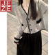 JEZE法式小香風(fēng)V領(lǐng)短款開(kāi)衫毛衣女2024早秋新款感針織衫外套上衣 灰色【z】 S 【建議80-90斤】