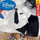 迪士尼（Disney）2025新款洋氣寶寶夏季帥氣襯衣兩件套兒童夏裝男童短袖襯衫套裝 白襯衫領(lǐng)帶套裝 90