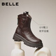 百麗（Belle）復古質(zhì)感彈力靴女25冬新商場(chǎng)款粗跟增高顯瘦彈力短靴E5E1DDZ5 咖啡色 38