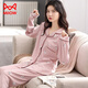 貓人純棉睡衣女長(cháng)袖開(kāi)衫翻領(lǐng)韓版甜美少女生全棉家居服套裝可外穿春秋 558-愛(ài)心粉 XL 【建議120-140斤】