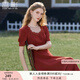 香影輕奢高級感酒紅色連衣裙女2025夏裝新款泡泡袖蕾絲邊方領長裙 大紅 L 165/88A/110-125斤