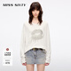 MISS SIXTY2025夏季新款長袖T恤女圓領(lǐng)寬松中長款復古印花上衣 白色 XS