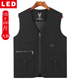LED男士無(wú)領(lǐng)純棉馬甲春秋背心多口袋馬夾中老年休閑寬松大碼坎肩外套 黑色 8806升級版 4XL 【推薦 166-180斤】