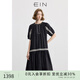 EIN言法式苧麻鏤空花邊裝飾圓領(lǐng)連肩袖文藝連衣裙女2025夏新款 石墨黑 M
