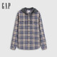 蓋璞男裝2025秋季新款法蘭絨格紋拼接連帽長(cháng)袖襯衫上衣美版799402