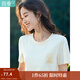 茵曼（INMAN）時(shí)尚百搭T恤2025夏季女新款圓領(lǐng)顯瘦繡花正肩短袖上衣 田園杏 M