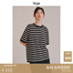 旅途原品ltyp  絲麻棉經(jīng)典文藝條紋上衣 休閑百搭T恤/開(kāi)衫女秋季 短袖T恤-黑杏條紋 M