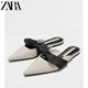 ZARA2025早秋季新款時(shí)尚外穿尖頭蝴蝶結法式包頭半拖鞋平底涼單鞋 淡黃色 39
