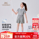 英氏（YEEHOO）女童套裝兒童衣服夏季裝時(shí)尚透氣短袖短褲兩件套運(yùn)動(dòng)童裝2025新款 氧氣學(xué)院  花灰 【涼感兩件套】 130