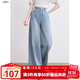 百圖betu女裝2025夏季新款牛仔闊腿褲提花條紋高腰百搭褲子女2507X01 牛仔色 M