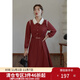 獨束【落日海棠系列】大碼復古連衣裙女秋冬新款胖mm顯瘦內搭裙 磚紅色-翻領(lǐng)  XL