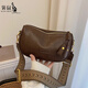 袋鼠真皮單肩包女波士頓包包復古2025新款寬帶斜挎包女百搭小包枕頭包 咖啡色