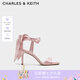 CHARLES&KEITH一字帶緞面蝴蝶結(jié)綁帶高跟涼鞋子女鞋生日七夕禮物CK1-61720177 粉紅色Pink 37