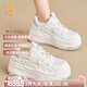 OLJ奢侈高端品牌女鞋內(nèi)增高小白鞋2025新款休閑運(yùn)動(dòng)鞋通勤百搭板鞋 白灰色 37