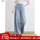 百圖betu女裝2025夏季新款牛仔闊腿褲提花條紋高腰百搭褲子女2507X01 牛仔色 M