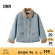 森馬（Semir）牛仔棉服女拼接毛領(lǐng)美式復(fù)古2024冬寬松毛邊夾克街頭潮流 牛仔淺中藍(lán)88601 XXL 175/96A