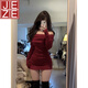 JEZE2025新款紅色純欲小媽風(fēng)穿搭連衣裙子女秋冬季內搭打底辣妹包臀裙 紅色【極速發(fā)貨】高質(zhì)量【z】 M 建議85-100斤