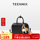天美意（TEENMIX）女包牛皮保齡球包復古公文包通勤斜挎包手提單肩包生日禮物送女友