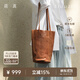 裘真（洗水風(fēng)）復古遇水桶包女腋下單肩包植鞣牛皮通勤包包 大象灰洗水版-小號 預售22天